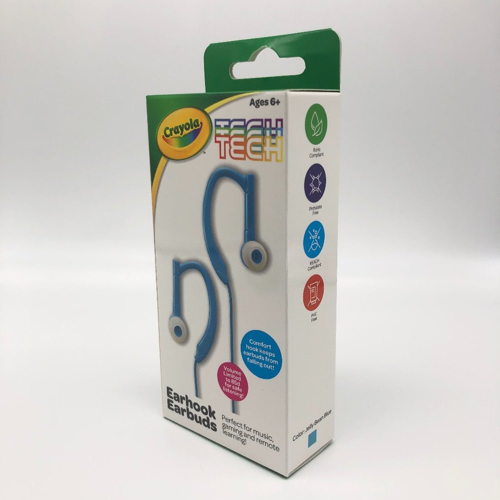 Crayola Tech Earhook Earbuds, Blue, Great for music gaming learning, Kids NEW